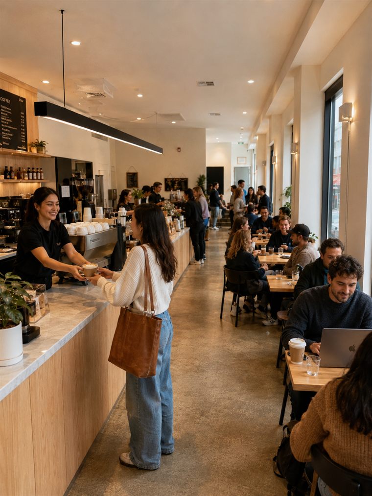 Busy cafe business profile output