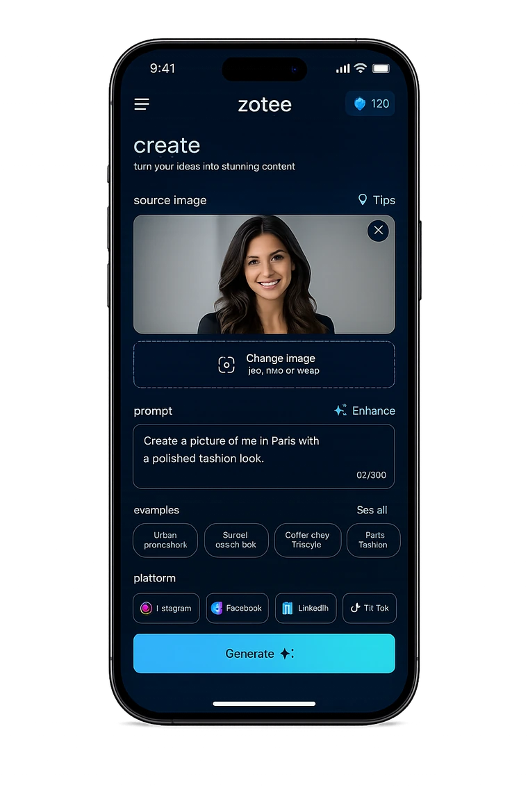 Zotee create screen